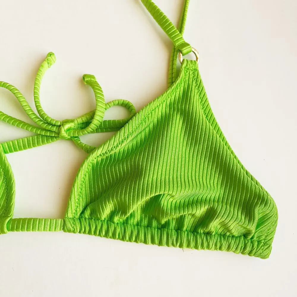 AERIE Swim Beach Babe Shine Rib Bikini Top Green